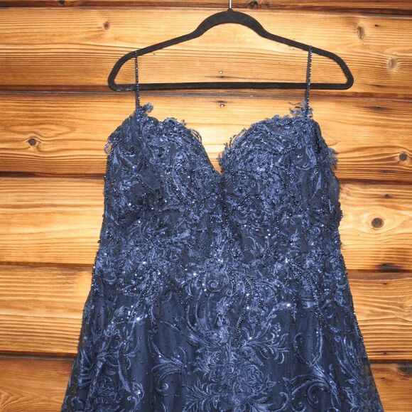 Mac Duggal 20287 Embellished Cold Shoulder Sweetheart A Line Gown Blue - Picture 7 of 16